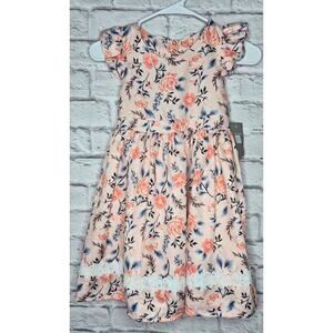 NWT Tahari Girls Floral Dress Size 8 Peach Pink Lace Trim Bow Back Party Easter